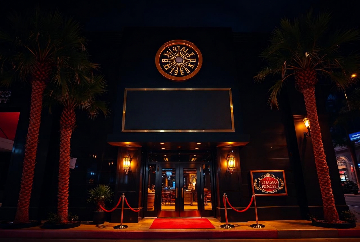 The exterior on W Naples Dr after dark